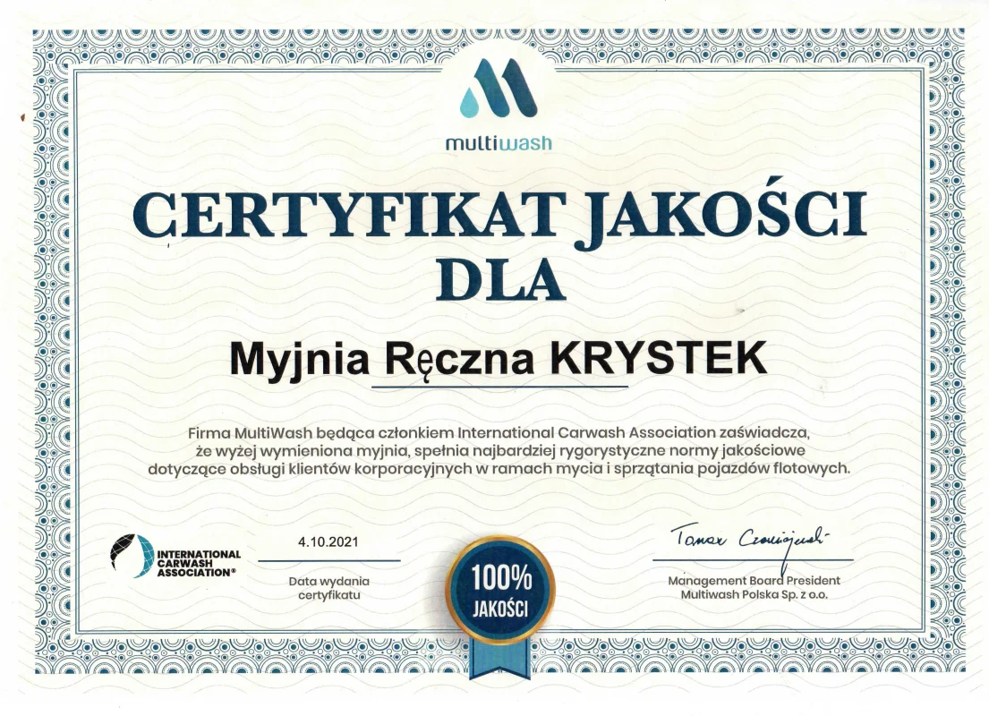 Detailing krystek - certyfikat